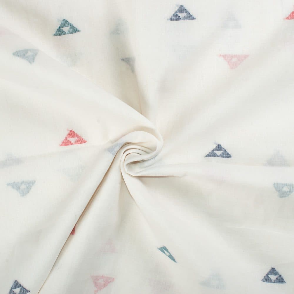Triangle White Base Jamdani Pure Cotton 55 GSM Handwoven Fabric 61