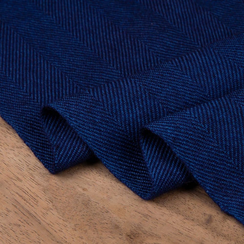 Herringbone Navy Pure Wool 220 GSM Handwoven Fabric