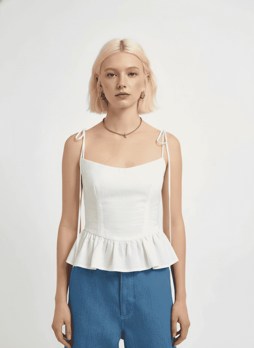 Spaghetti Sleeves Tied Peplum Top