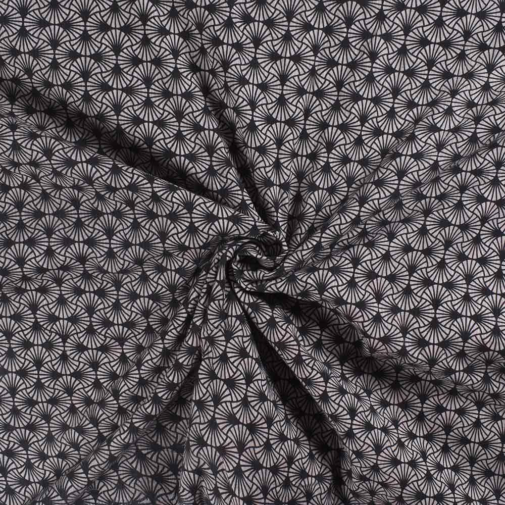 Abstract White & Black Screenprinted Cotton Khadi 104 GSM Handwoven Fabric