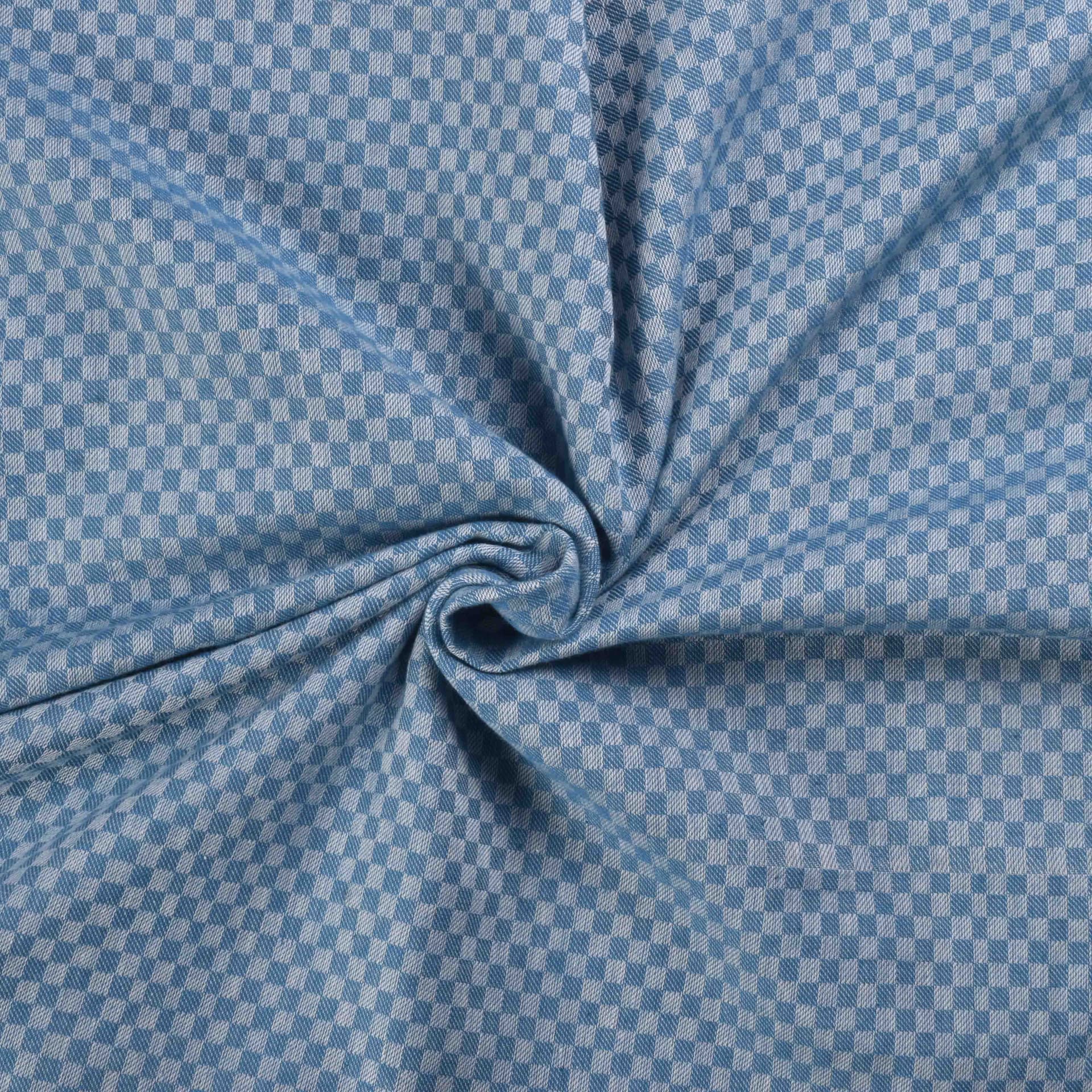 Check White & Blue Twill Pure Cotton 100 Handwoven Fabric