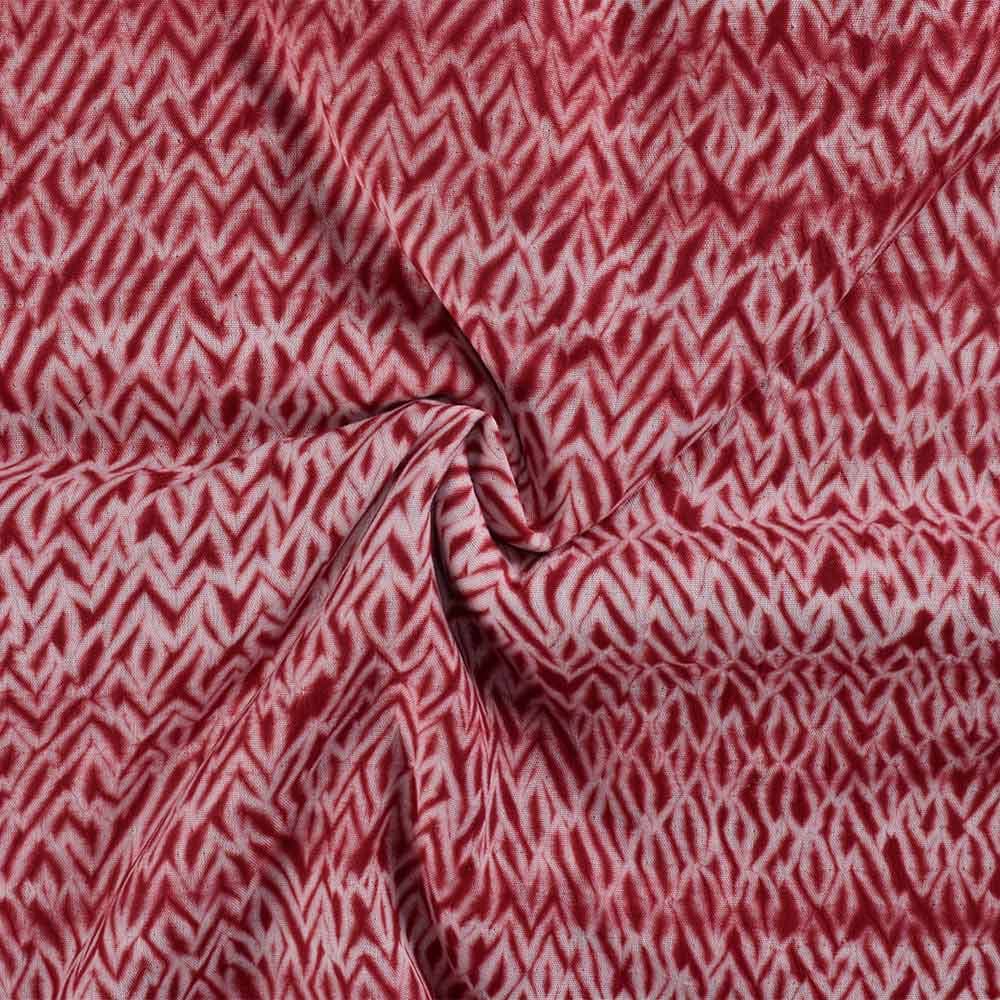Abstract Red & White Shibori 70 GSM Mercerised Cotton Fabric