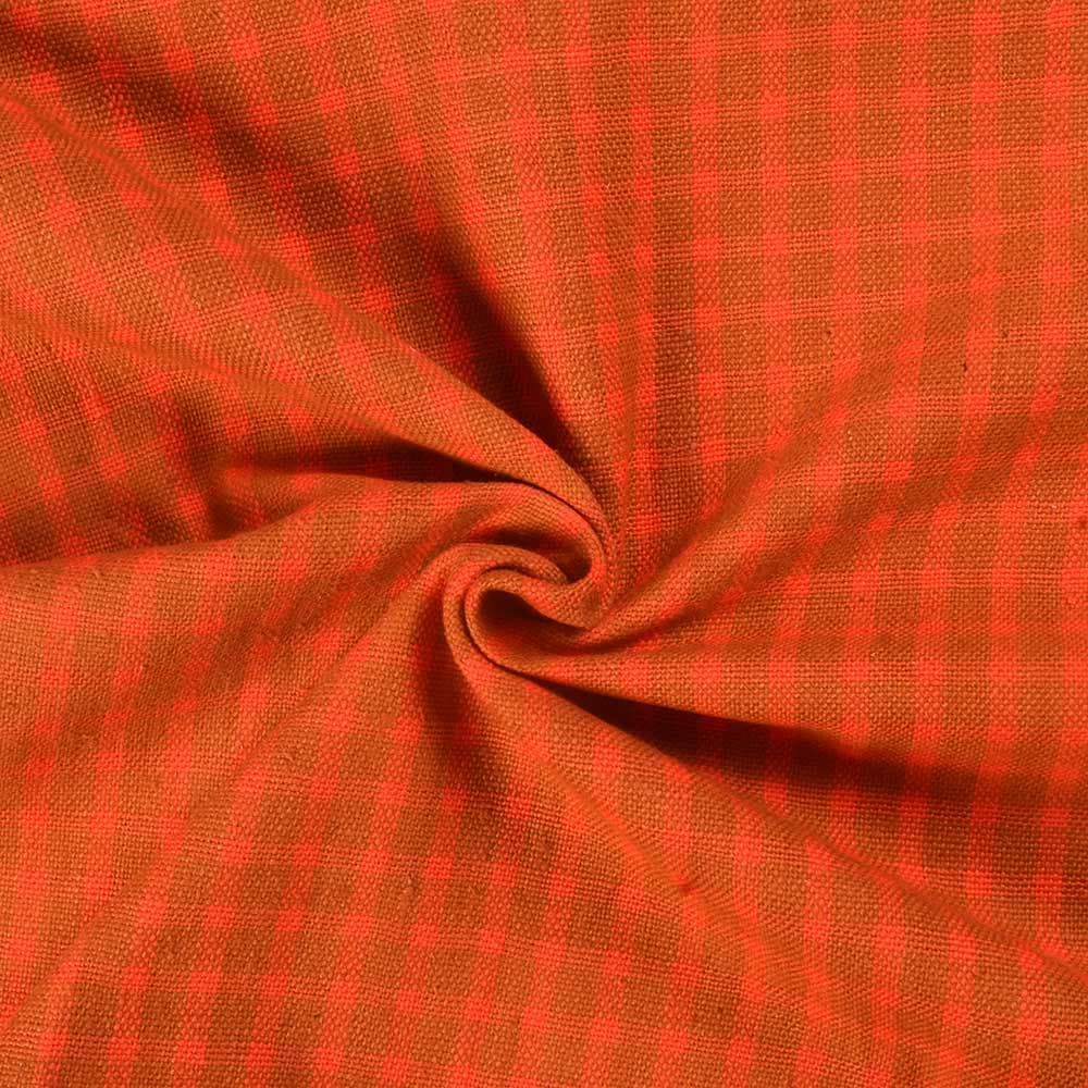Check Orange & Brown Pure Khadi 290 GSM Handwoven Fabric