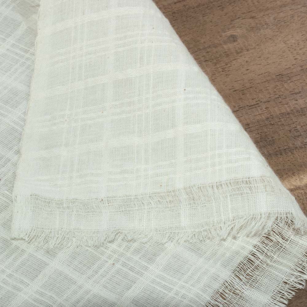 Check White Pure Cotton 90 GSM Fabric - Bleached White & Dyeable