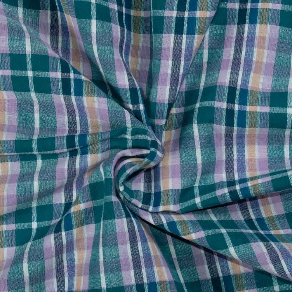 Check Multicolor Pure Cotton 95 GSM Handwoven Fabric 702
