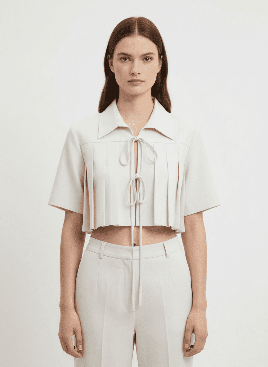 Pleated Cropped Shirt With Ties