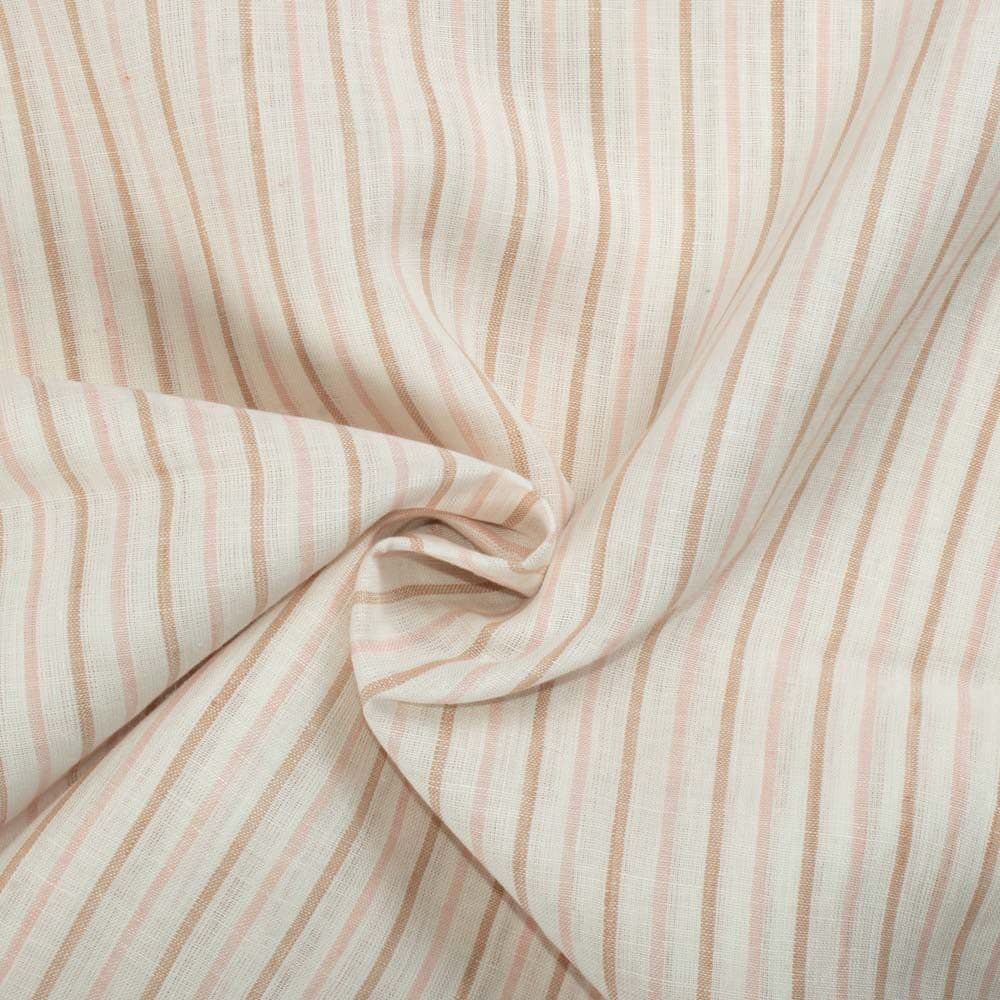 Stripe Cream Brown Linen 140 GSM Handwoven Fabric 