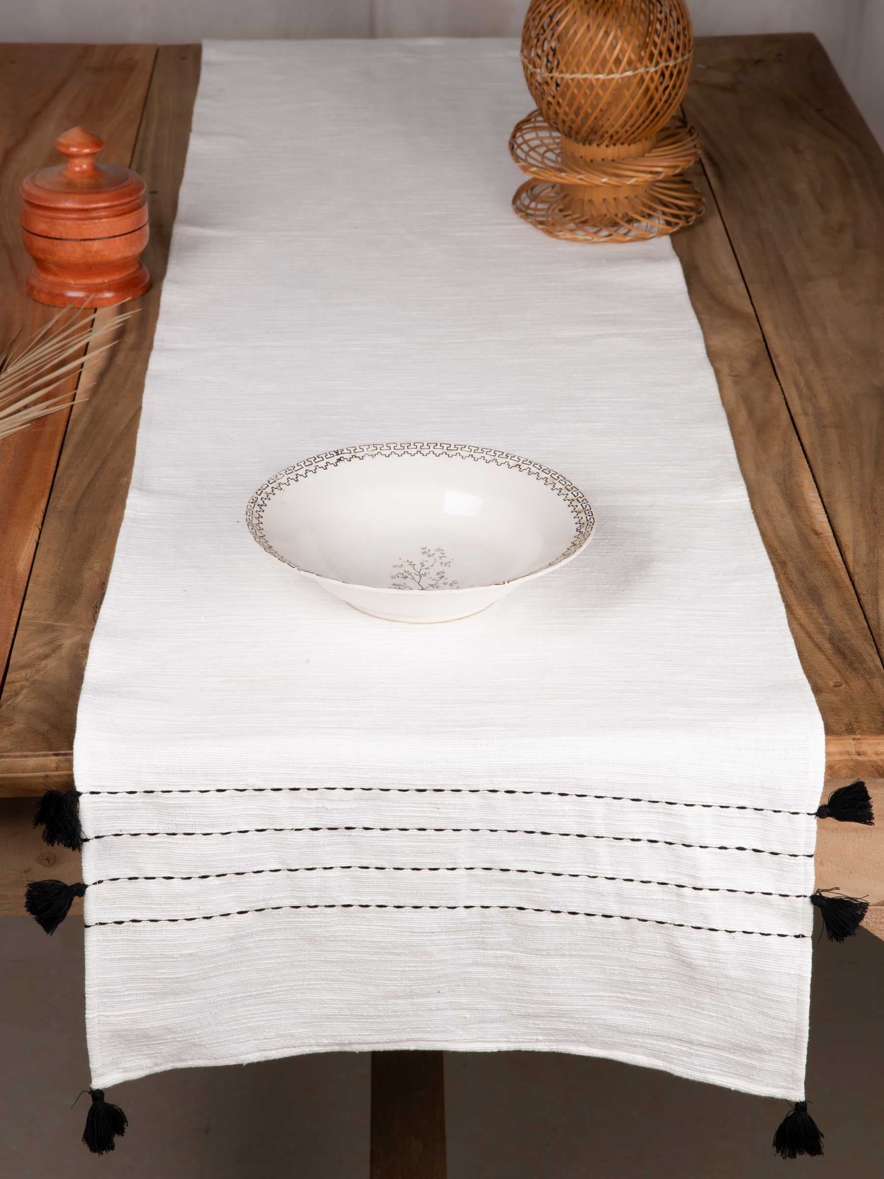 Plain White Natural Organic Khadi Cotton Table Runner