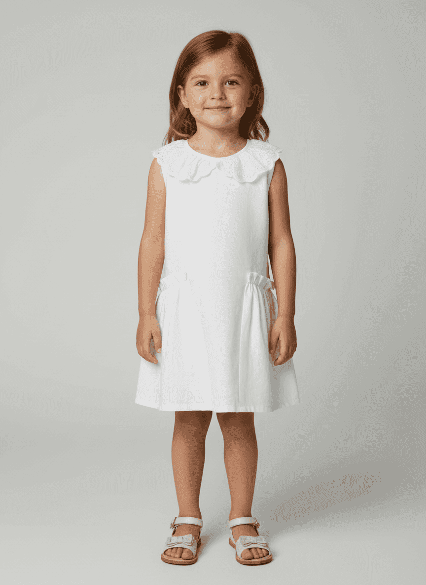 Kids Peter Pan Collar Dress with Frill Pocket
