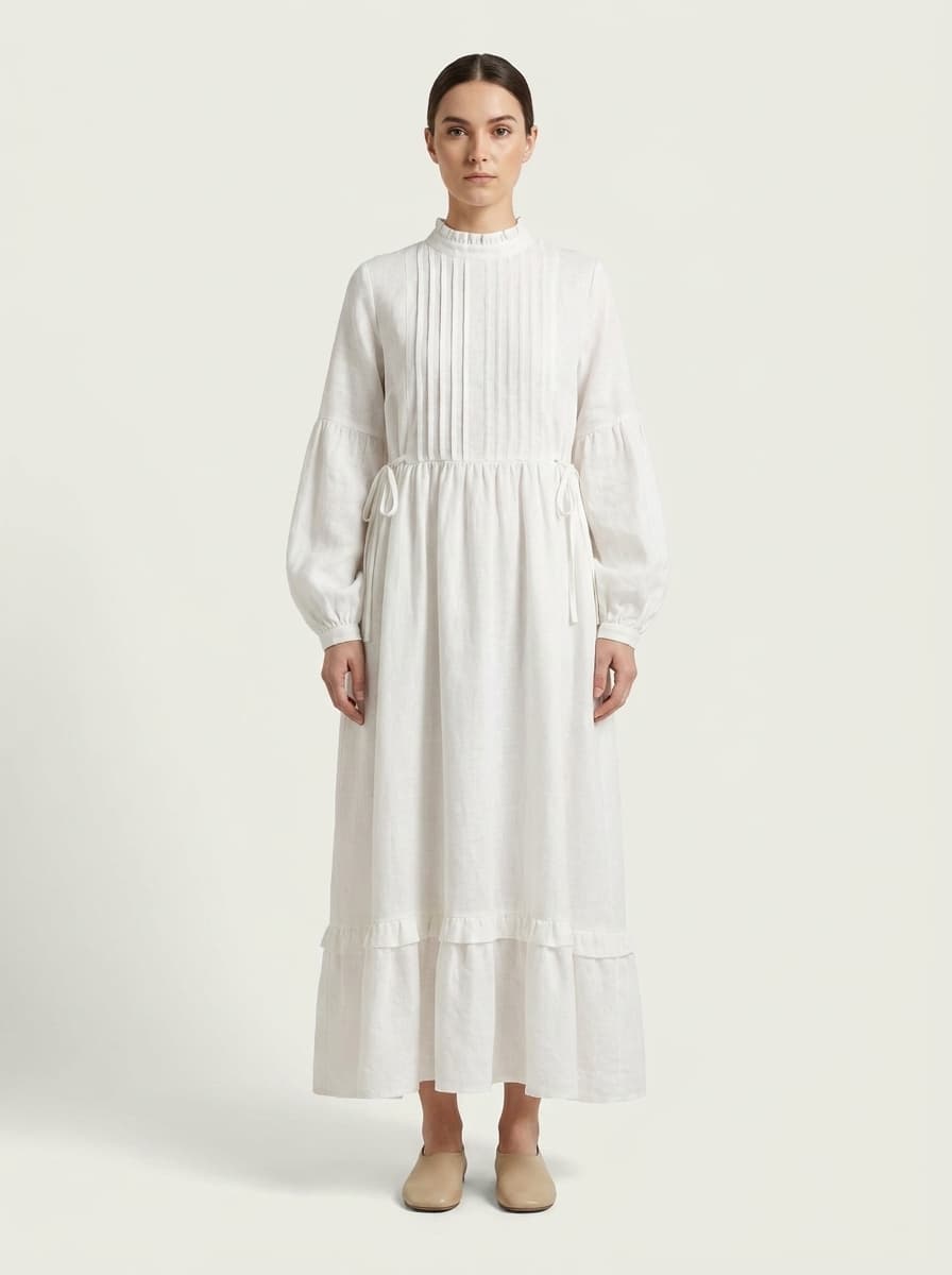 Tucks & Ruffled Long Length Lose Dress