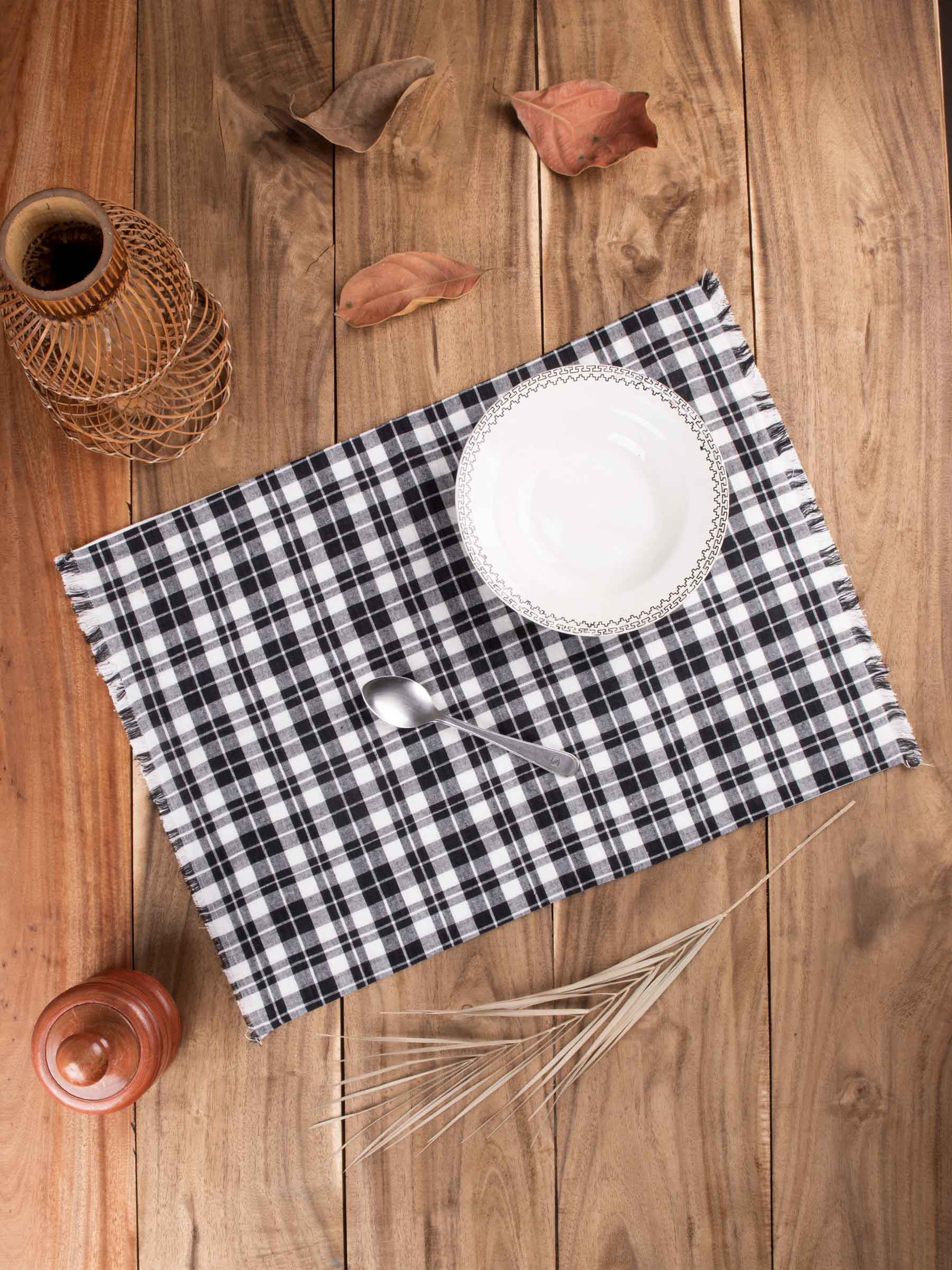 Check Black & White Handwoven Pure Cotton Table Placemat
