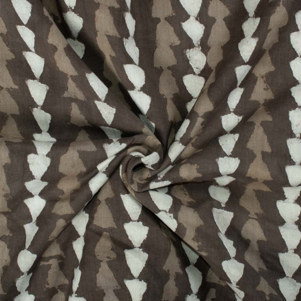 Natural Catechu Dyed With White Block Print 103 GSM Pure Organic Khadi Handwoven fabric 76