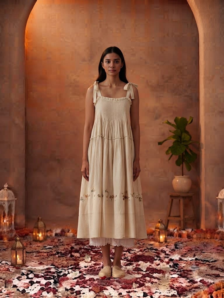 Tucks & Gathers Midi Sundress Dress