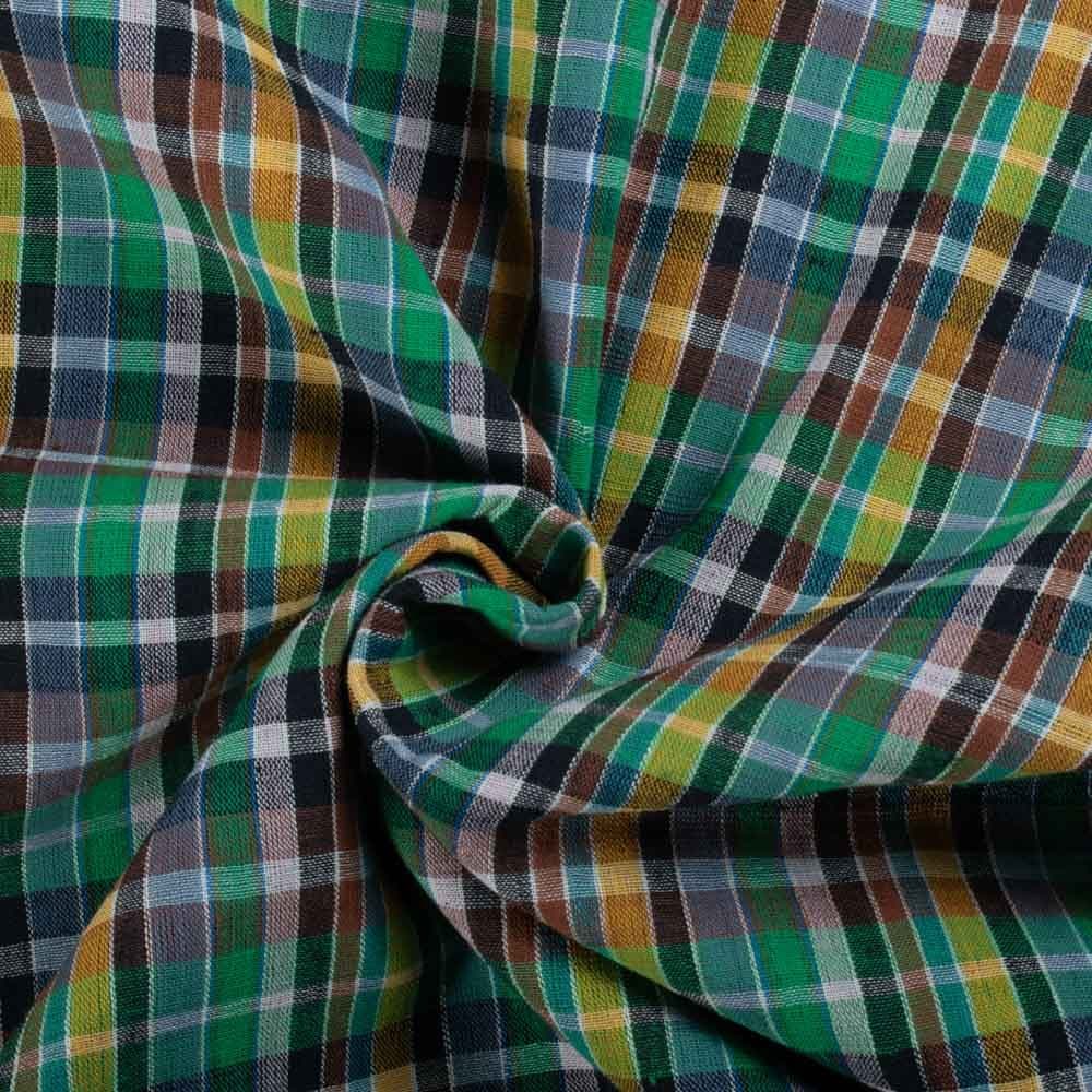 Pure Cotton 90 GSM Multicolor Check Handwoven Fabric 825