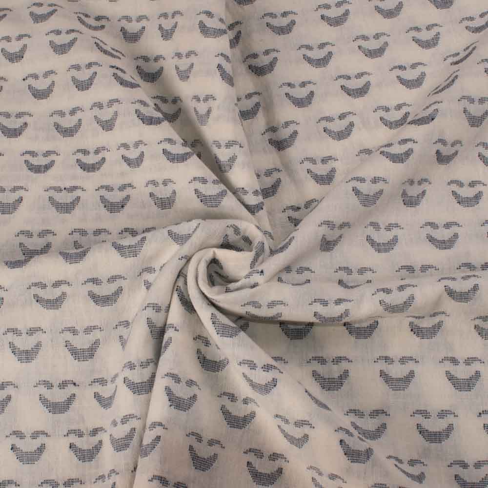 Abstract Off White Jamdani Pure Cotton 130 GSM Handwoven Fabric