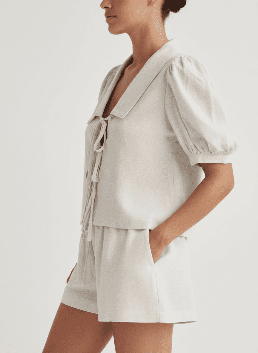 Tied Flat Collar Top With Shorts Co-ord Set