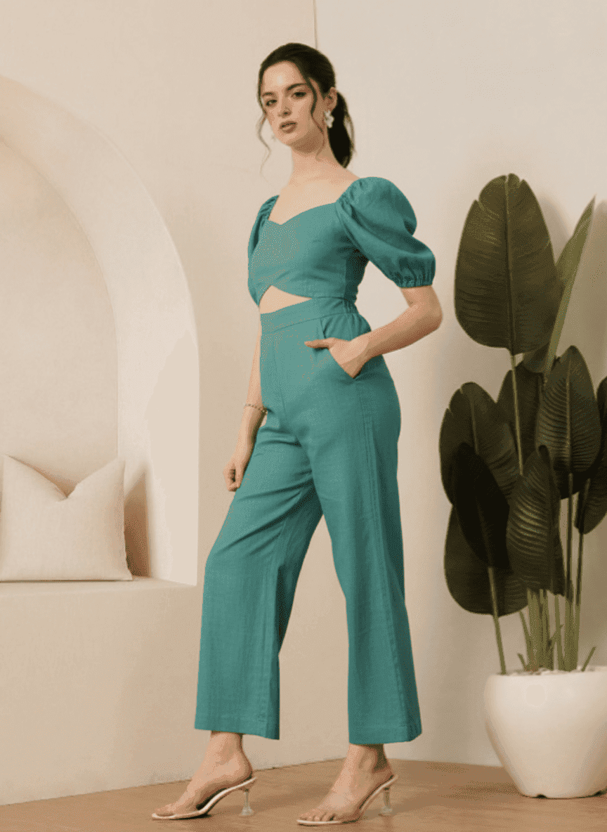 Puffed Sleeves & Cutout Jumpsuit