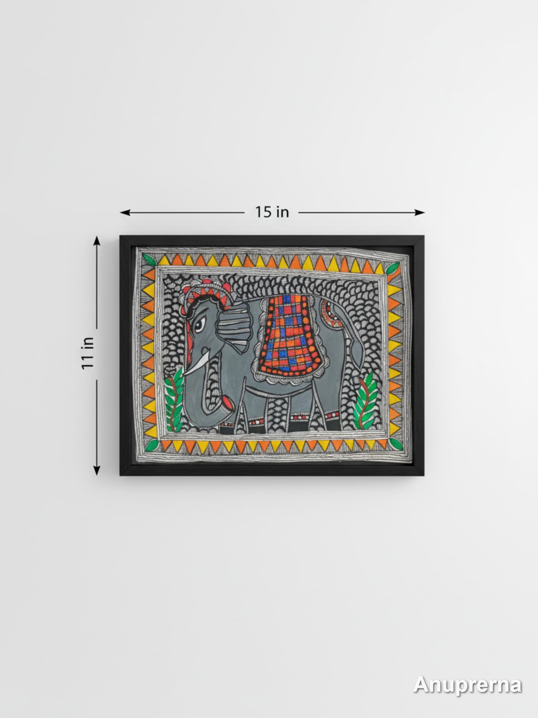 Decorated Grey Elephant Madhubani Wall Art Decor
