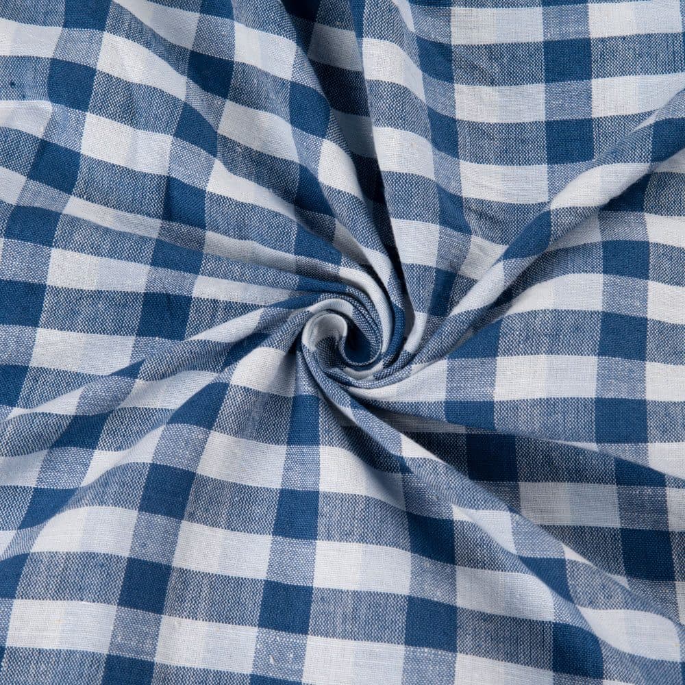 Check White & Blue Khadi Cotton 118 GSM Handwoven Fabric 311