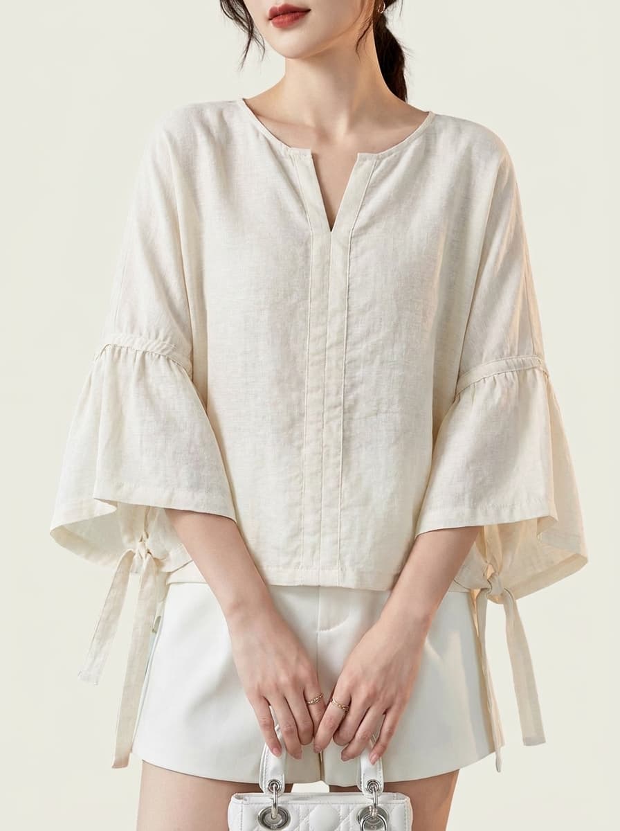 Bell Sleeves Plaketted Top