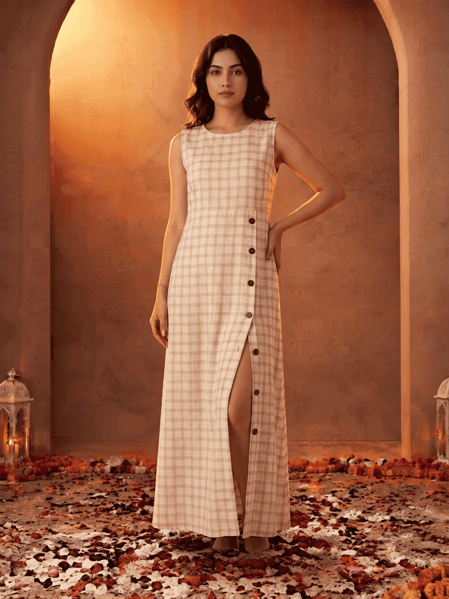Buttoned Slit Full Length Dress