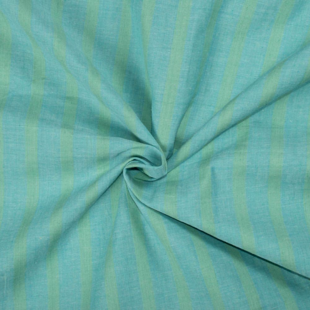 Stripe Blue Green Pure Cotton 90 GSM Handwoven Fabric 385