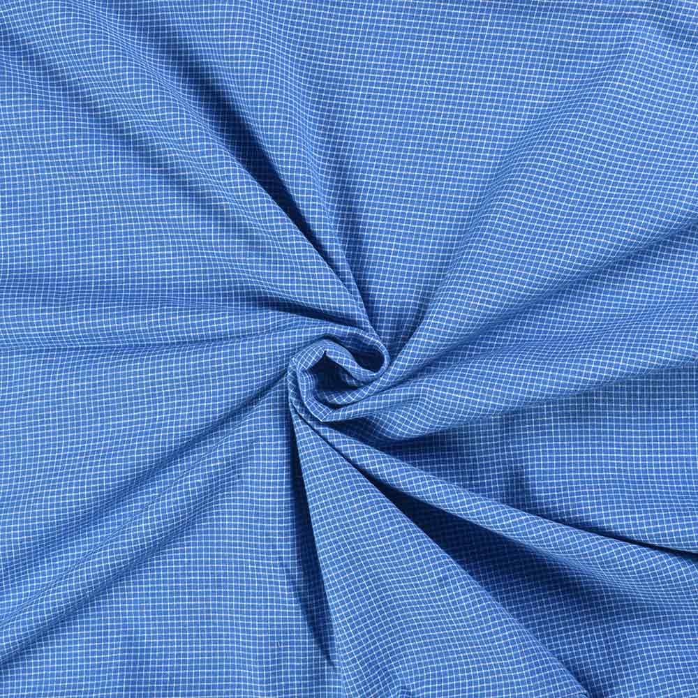 Check Blue & White Pure Cotton 94 GSM Handwoven Fabric 187a