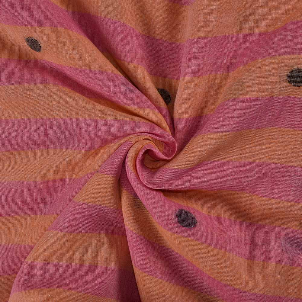 Polka Dot Stripe Orange Red Jamdani Pure Cotton 60 GSM Handwoven Fabric