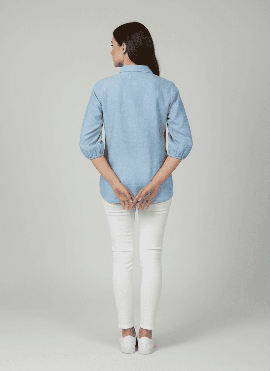 Spread Collared Shirt With Center Buttoned Placket- Balloon Sleeves