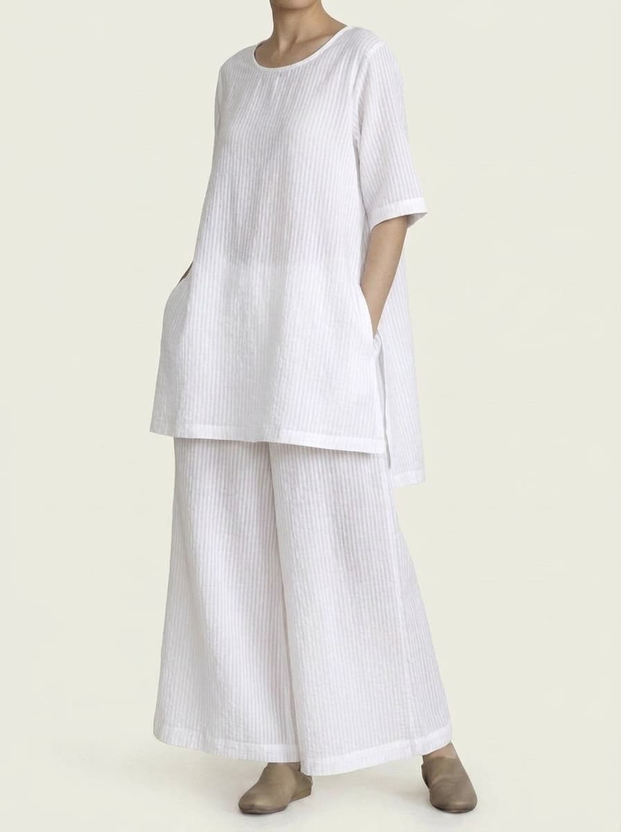 Plain Long Top & Lose Pants Co-ord Set - Striped