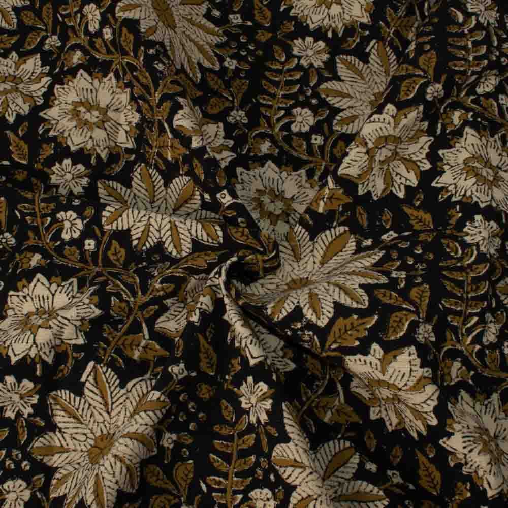 Natural Turmeric Dye Block Printed Organic Khadi 174 GSM Handwoven Fabric 52