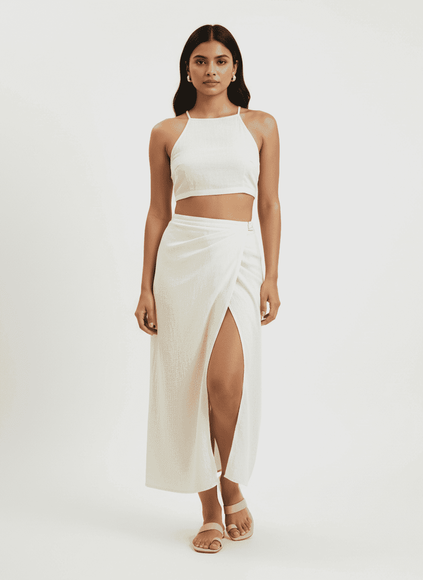 Tie Up Top & Skirt With Slit Co-ord Set