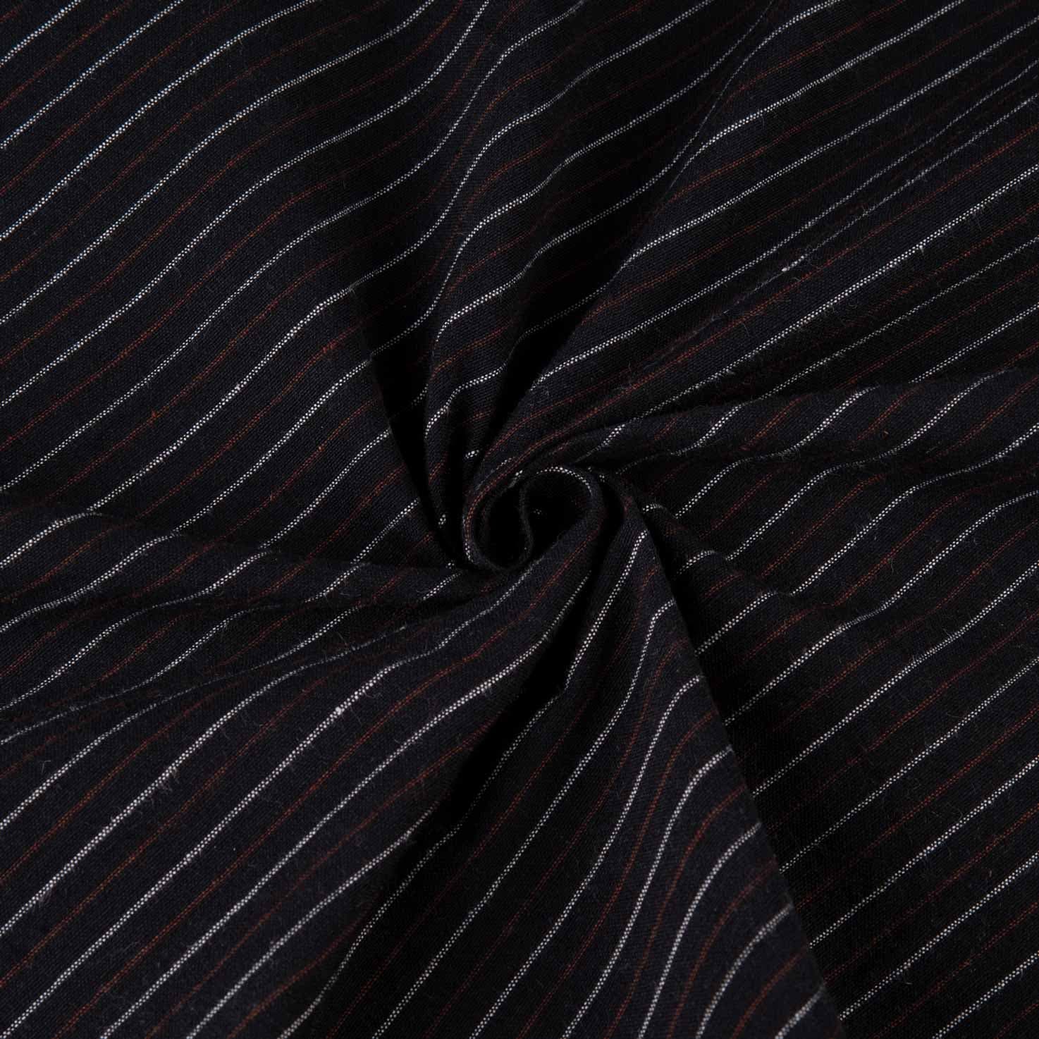 Pinstripe Black Khadi Cotton 153 GSM Handwoven Fabric
