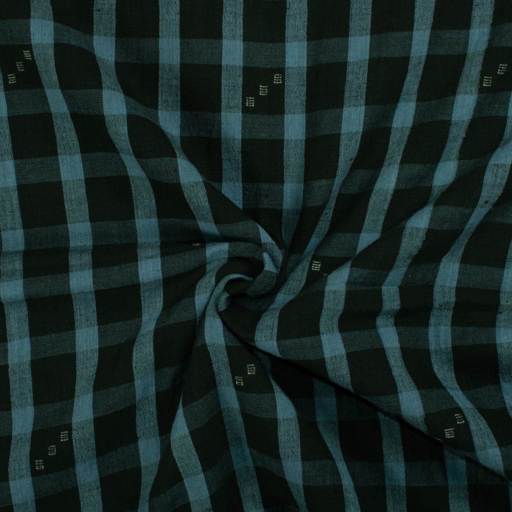 Check Green Black Jamdani Pure Cotton 100 GSM Handwoven Fabric