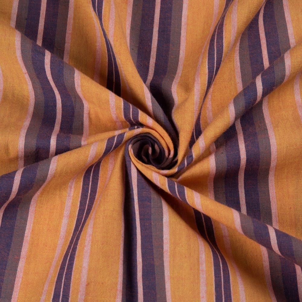 Stripe Orange & Blue Pure Cotton 95 GSM Handwoven Fabric