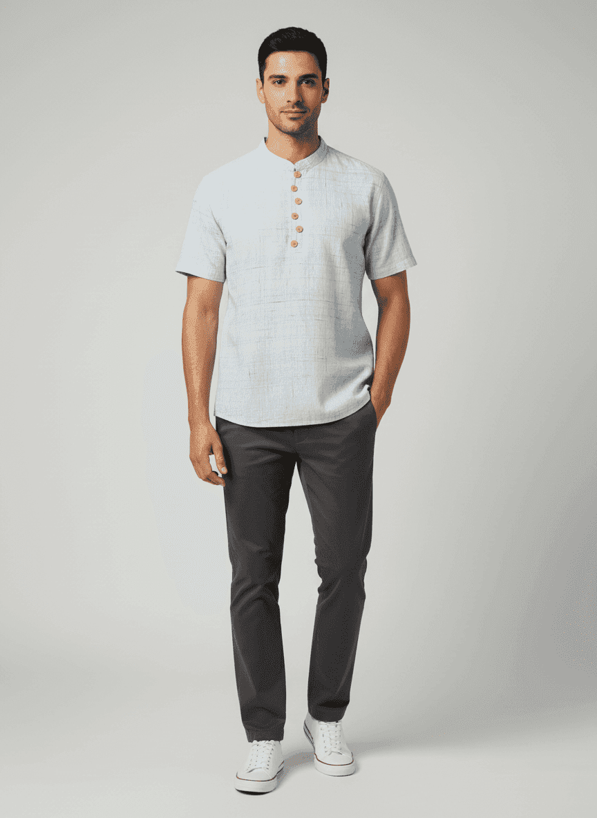 Half Placket T- Shirt with Wooden Buttons