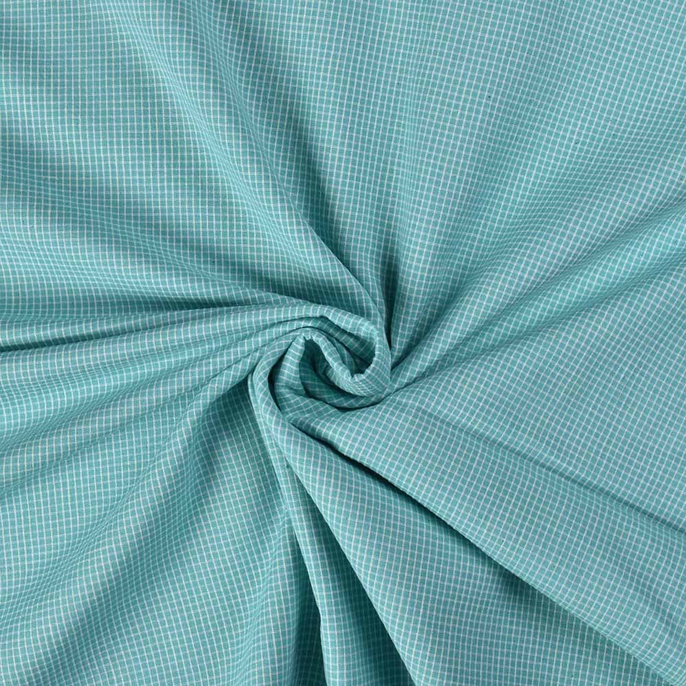 Check Sea Blue Pure Cotton 93 GSM Handwoven Fabric