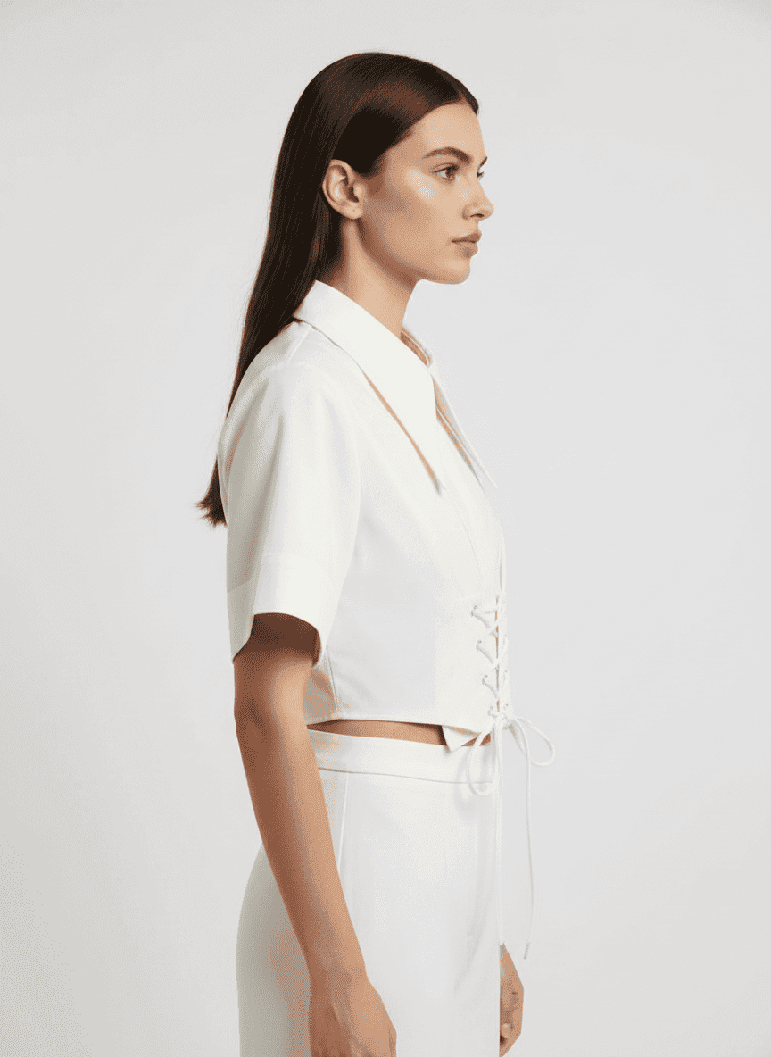 Half Sleeves Corset Croped Shirt With Concealed Button Placket