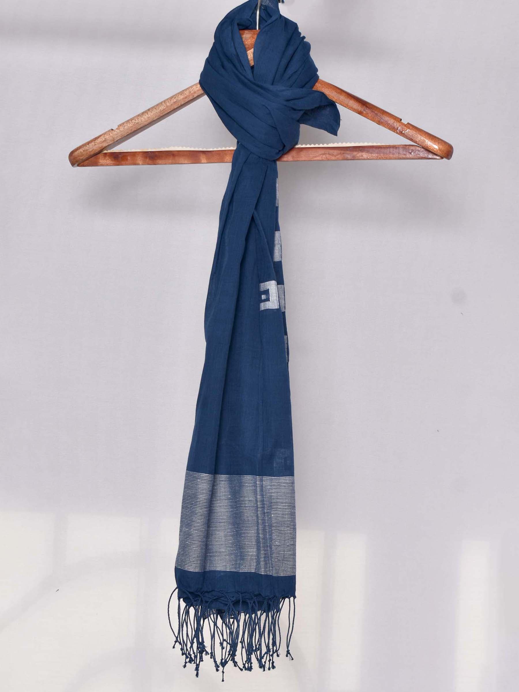 Geometric Blue Handwoven Pure Cotton Scarf