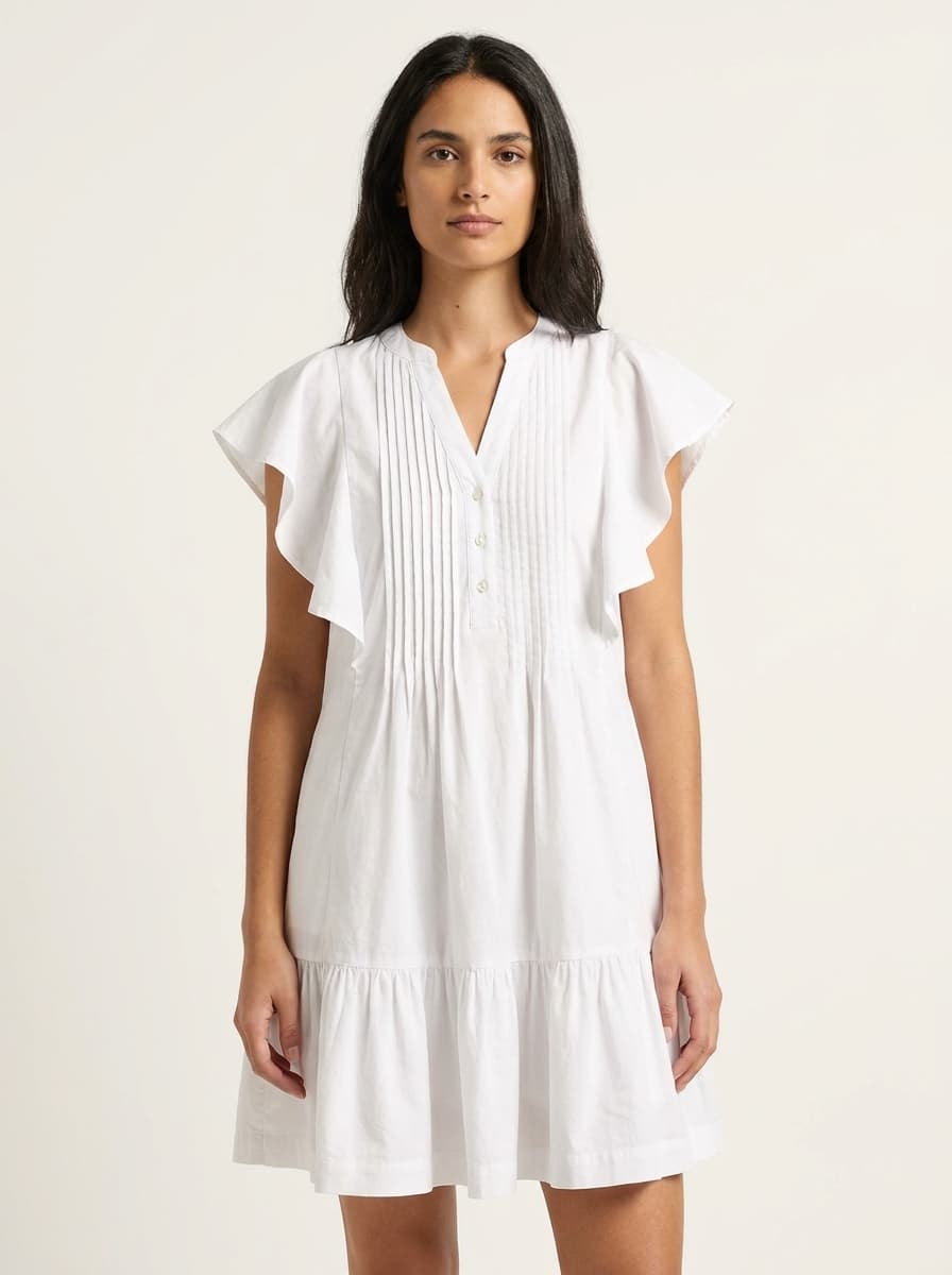 Ruffled Extended Strap Dress With Gathers & Tucks