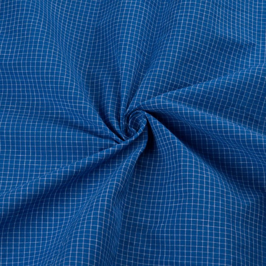 Check Cobalt Blue Pure Cotton 64 GSM Handwoven Fabric