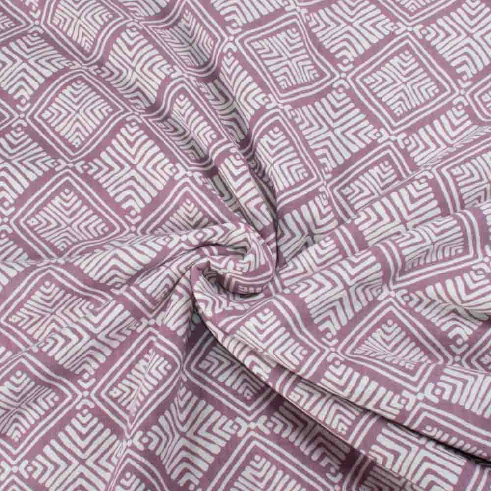 Abstact Purple White Screenprinted Pure Khadi 90 GSM Handwoven Fabric