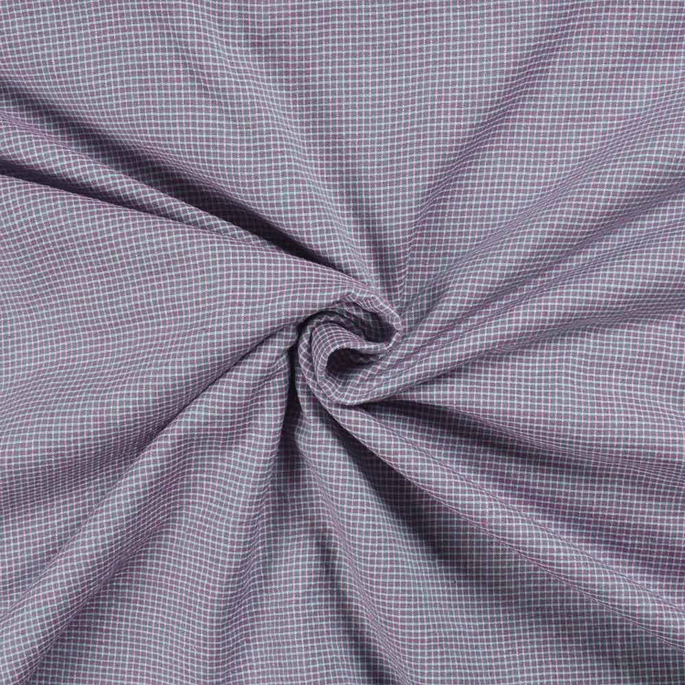 Check Purple & White Pure Cotton 83 GSM Handwoven Fabric