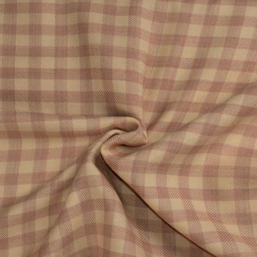 Check Cream Brown Pure Wool 220 GSM Handwoven Fabric