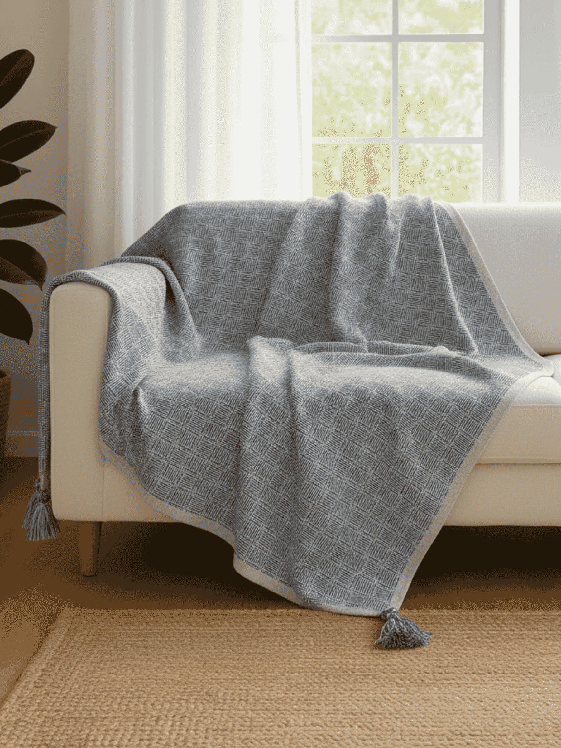 Matty Check Blue & White Pure Khadi Sofa Throw