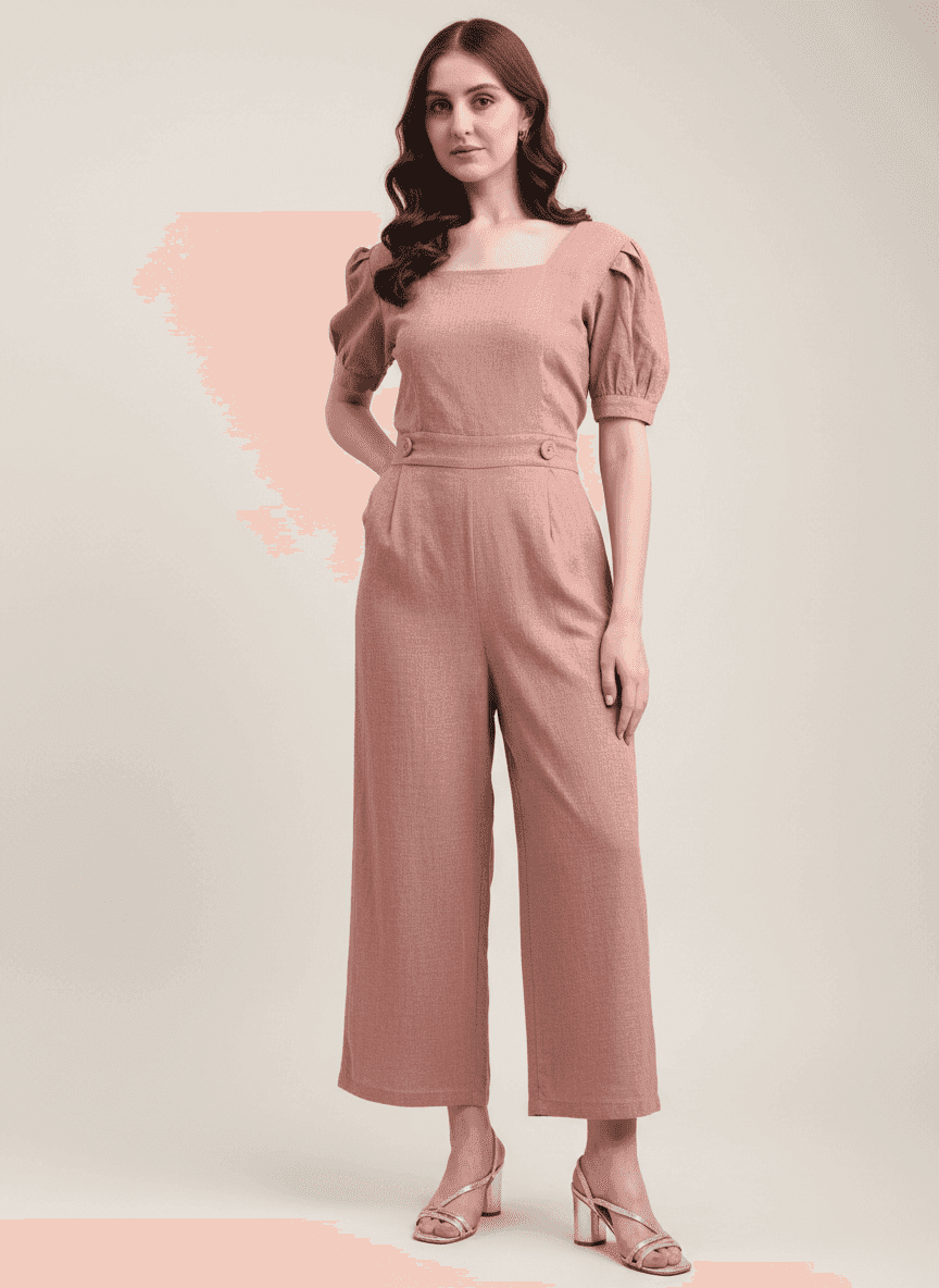 Pleated Sleeve Casual Jumpsuit