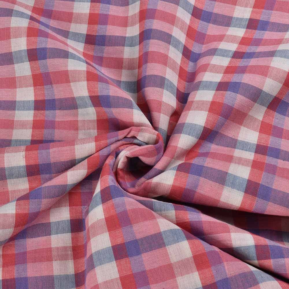Check Multicolor Pure Cotton 90 GSM Handwoven Fabric 590