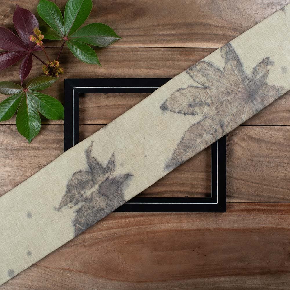 Veranda Leaf Eco Print Naturally Dyed Pure Khadi Fabric 118 GSM