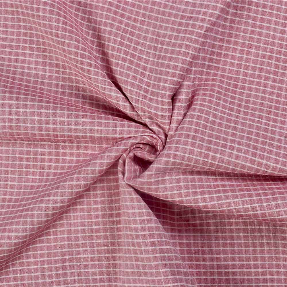 Check Pink Pure Cotton 92 GSM Handwoven Fabric