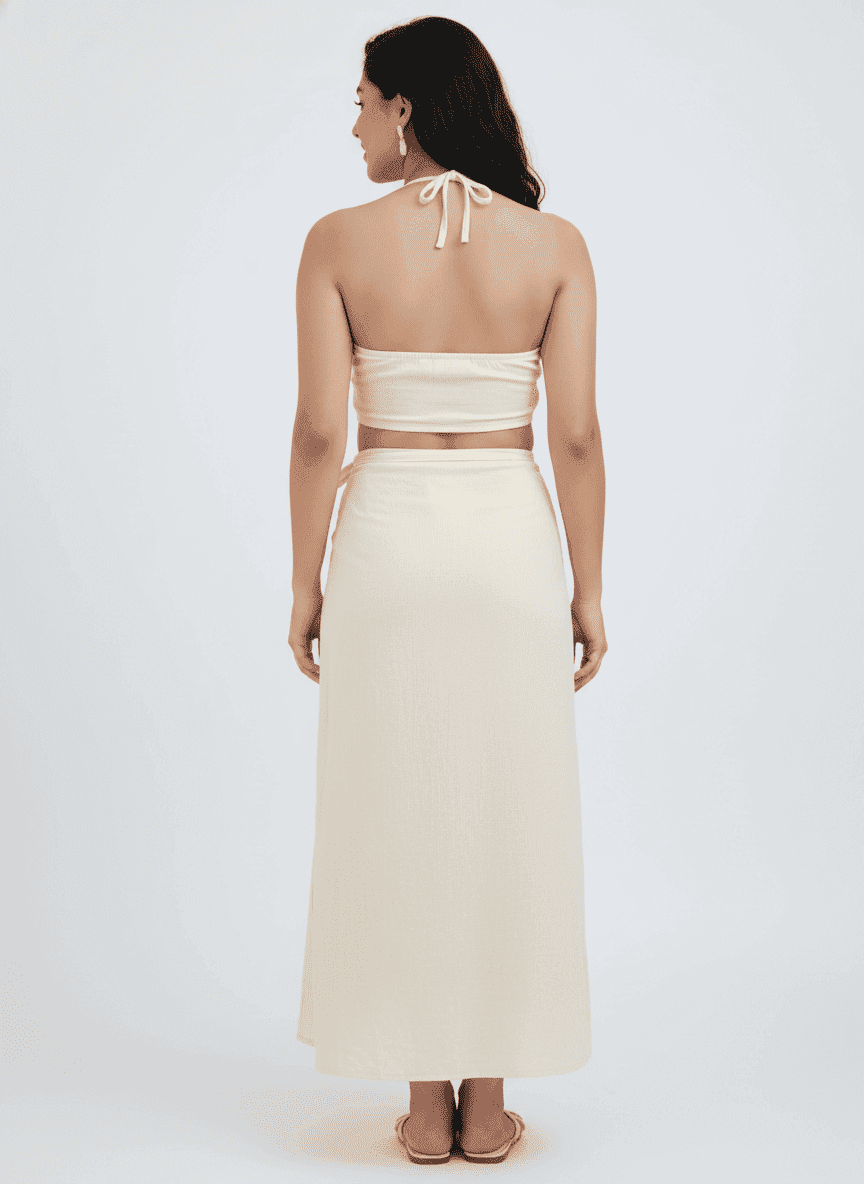 Tie Up Top & Skirt With Slit Co-ord Set
